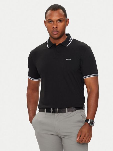Boss Polo Paul 50506193 Czarny Slim Fit. Czarne koszulki polo męskie Boss, m, bez wzorów, z bawełny, bez kołnierzyka, bez ramiączek. Za 379.99 zł.