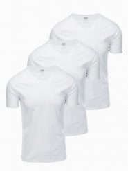 Zestaw męskich bawełnianych koszulek V-neck BASIC – 3x biały V11 - Rozmiar: L. Białe t-shirty męskie Ombre Clothing, l, bez wzorów, z bawełny, bez kołnierzyka, bez ramiączek. W wyprzedaży za 112.49 zł.