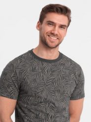 T-shirt męski fullprint w liście palmy - grafitowy V4 - Rozmiar: XXL. Szare t-shirty męskie Ombre Clothing, m, bez wzorów, z bawełny, bez kołnierzyka, bez ramiączek. W wyprzedaży za 97.49 zł.