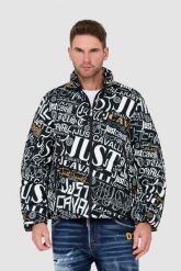 JUST CAVALLI Czarna kurtka Print Lettering. Czarne kurtki męskie Just Cavalli, m, bez wzorów, bez ramiączek, bez kaptura. W wyprzedaży za 1,699.99 zł.