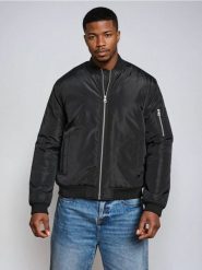 Ocieplana kurtka bomberka - czarny. Czarne kurtki męskie Sinsay, l, bez wzorów, bez ramiączek, bez kaptura. Za 79.99 zł.