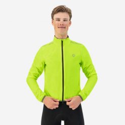 Przeciwdeszczowa kurtka rowerowa męska Rogelli Essential. Żółte kurtki treningowe męskie Rogelli, m, bez wzorów, bez kaptura, rowerowe. Za 329.00 zł.