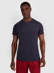 4F Koszulka treningowa szybkoschnąca męska - granatowa L. Niebieskie t-shirty sportowe męskie 4f, l, bez wzorów, z elastanu, klasyczne, bez ramiączek. Za 129.99 zł.