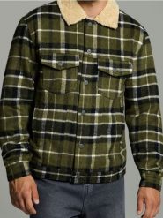 Kurtka katana w kratę - khaki. Brązowe kurtki męskie Sinsay, l, bez wzorów, bez ramiączek, bez kaptura. Za 119.99 zł.