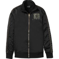 Bluza rozpinana trykotowa z dużym nadrukiem na plecach Slim Fit bonprix czarny. Czarne bluzy rozpinane męskie bonprix, m, bez wzorów, bez ramiączek, bez kaptura. Za 59.99 zł.