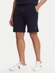 Guess Szorty sportowe M6GD12 K3020 Granatowy Slim Fit. Niebieskie szorty sportowe męskie Guess, z aplikacjami, z bawełny, sportowe. Za 249.99 zł.
