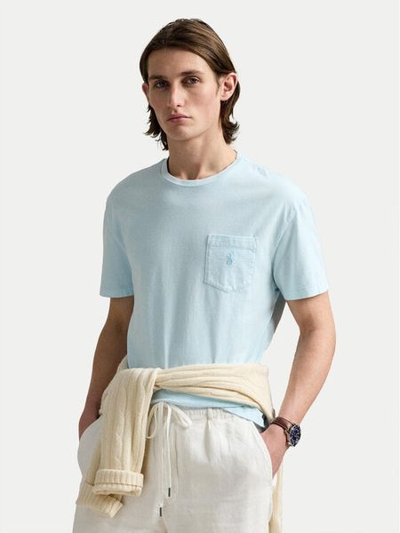 Polo Ralph Lauren T-Shirt 710969628002 Błękitny Custom Slim Fit. Niebieskie koszulki polo męskie Polo Ralph Lauren, l, bez wzorów, z bawełny, bez kołnierzyka, bez ramiączek. Za 199.99 zł.