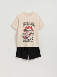 Dwuczęściowa piżama Rolling Stones - złamana biel. Piżamy męskie Reserved, l, bez wzorów, z bawełny, bez kołnierzyka, bez ramiączek. Za 99.99 zł.
