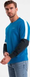 Ombre Trójkolorowa dresowa męska bluza z raglanowymi rękawami niebieska V4 OM-SSNZ-22FW-003 S. Niebieskie bluzy nierozpinane męskie Ombre, m, bez wzorów, z dresówki, bez ramiączek, bez kaptura. Za 169.99 zł.
