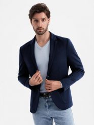 Marynarka męska z naszywanymi kieszeniami - granatowa V1 - Rozmiar: S. Niebieskie marynarki męskie Ombre Clothing, l, bez wzorów, z materiału. W wyprzedaży za 229.99 zł.