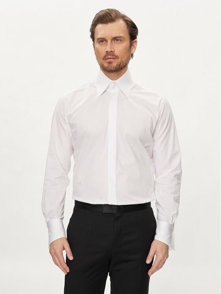 KARL LAGERFELD Koszula 605008 Biały Slim Fit. Białe koszule męskie KARL LAGERFELD, m, bez wzorów, z bawełny, bez kołnierzyka, bez ramiączek. Za 339.99 zł.