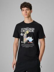 4F T-shirt regular z nadrukiem męski - czarny XXL. Czarne t-shirty męskie 4f, m, bez wzorów, z bawełny, bez kołnierzyka, bez ramiączek. Za 79.99 zł.