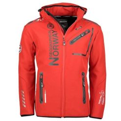 Geographical Norway Softshell ROYAUTE RED / BLACK MEN 068 DISTRI. Czerwone kurtki softshell męskie Geographical Norway, bez wzorów, z softshellu, bez kaptura, trekkingowe. Za 229.00 zł.