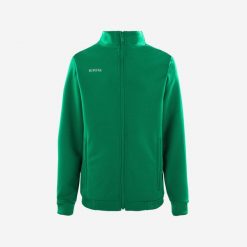Bluza piłkarska Kipsta Essential trening. Zielone bluzy nierozpinane męskie KIPSTA, bez wzorów, z elastanu, sportowe, bez ramiączek, bez kaptura. Za 69.99 zł.