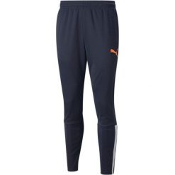 Spodnie Puma Teamliga Training Pants, Mężczyźni. Niebieskie długie spodnie sportowe męskie Puma, bez wzorów, do piłki nożnej. Za 128.95 zł.