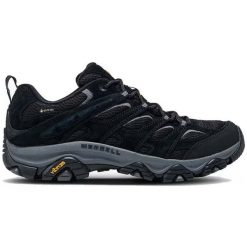 Buty turystyczne męskie Merrell Moab 3 GTX. Czarne buty trekkingowe męskie Merrell, bez wzorów, z gore-texu, sportowe, bez obcasa, bez zapięcia. Za 649.00 zł.