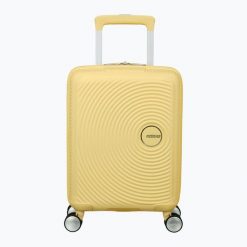 Walizka podróżna American Tourister Soundbox Mini. Żółte walizki męskie American Tourister, bez wzorów. Za 369.99 zł.