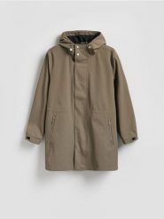 Kurtka parka z kapturem - ciemnozielony. Zielone kurtki męskie Reserved, l, bez wzorów, bez ramiączek, z kapturem. Za 299.99 zł.