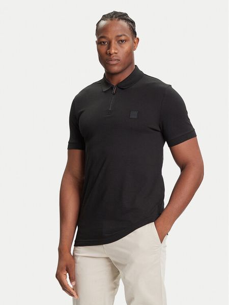 BOSS Polo Passerzip 50537507 Czarny Slim Fit. Czarne koszulki polo męskie Boss, m, bez wzorów, z bawełny, bez kołnierzyka, bez ramiączek. Za 449.99 zł.