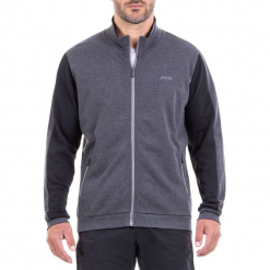 Bluza w kolorze ciemnoszaro-czarnym. Czarne bluzy rozpinane męskie Jeep, z nadrukiem, prążkowane. W wyprzedaży za 114.95 zł.