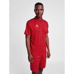 Polo Hummel Authentic. Czerwone koszulki polo męskie HUMMEL, l, bez wzorów, sportowe, bez kołnierzyka, bez ramiączek. Za 129.00 zł.