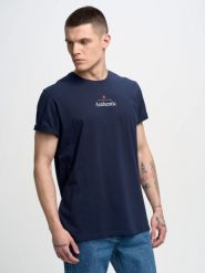 Koszulka męska z linii Authentic z nadrukiem granatowa Techmunen 403. Niebieskie t-shirty męskie Big Star, l, z aplikacjami, z bawełny, bez kołnierzyka, bez ramiączek. Za 99.99 zł.