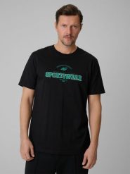 4F T-shirt regular z nadrukiem męski - czarny XL. Czarne t-shirty męskie 4f, m, bez wzorów, z bawełny, bez kołnierzyka, bez ramiączek. Za 79.99 zł.