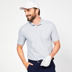 Koszulka polo do golfa z krótkim rękawem męska Inesis WW500. Szare koszulki polo męskie INESIS, l, bez wzorów, z materiału, sportowe, bez kołnierzyka, bez ramiączek. Za 79.99 zł.