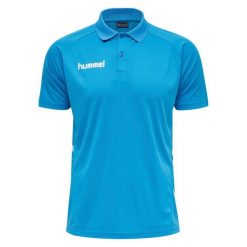 Polo Hummel Promo. Niebieskie koszulki polo męskie HUMMEL, m, bez wzorów, z tkaniny, sportowe, bez kołnierzyka, bez ramiączek. Za 129.00 zł.