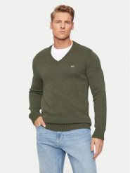 Tommy Jeans Sweter Essential DM0DM19429 Zielony Slim Fit. Zielone kardigany męskie Tommy Jeans, m, bez wzorów, z bawełny, bez ramiączek. Za 219.99 zł.