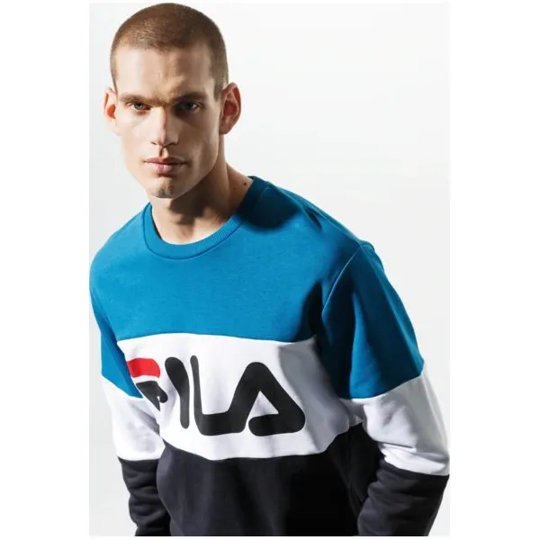 Fila Bluza Straight Blocked Crew , niebieski, rozmiar XL. Niebieskie bluzy nierozpinane męskie Fila, m, z aplikacjami, z bawełny, bez ramiączek, bez kaptura. Za 279.99 zł.