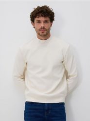 Bluza ze stójką - złamana biel. Bluzy nierozpinane męskie Reserved, l, bez wzorów, z bawełny, bez ramiączek, bez kaptura. Za 99.99 zł.