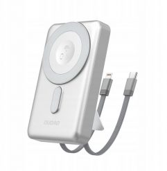 Powerbank Dudao K29 10000mAh PD 20W z MagSafe z metalową obudową, podstawką i wbudowanymi kablami USB-C/Lightning - srebrny. Szare powerbanki Dudao. Za 74.89 zł.