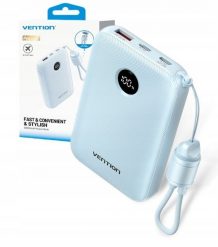 Powerbank Vention 10000mAh 2 x USB-C 1x USB-A z wyświetlaczem 22.5W niebieski. Niebieskie powerbanki Vention. Za 102.40 zł.