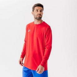 Koszulka do piłki nożnej z długim rękawem Kipsta Viralto Club. Czerwone koszulki męskie z długim rękawem KIPSTA, s, bez wzorów, z materiału, sportowe, bez kołnierzyka, bez ramiączek. Za 69.99 zł.