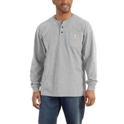 Koszulka bawełniana męska z długim rękawem Carhartt Pocket Henley L/S. Szare koszulki męskie z długim rękawem Carhartt, l, bez wzorów, z bawełny, sportowe, bez kołnierzyka, bez ramiączek. Za 154.00 zł.