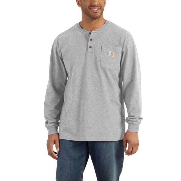 Koszulka bawełniana męska z długim rękawem Carhartt Pocket Henley L/S. Szare koszulki męskie z długim rękawem Carhartt, l, bez wzorów, z bawełny, sportowe, bez kołnierzyka, bez ramiączek. Za 154.00 zł.