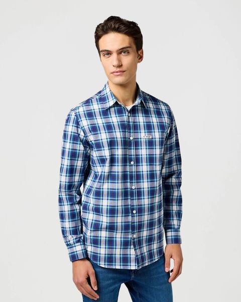 MESKA KOSZULA WRANGLER 1 PKT SHIRT NAVY 112362767. Niebieskie koszule męskie Wrangler, l, bez wzorów, bez kołnierzyka, bez ramiączek. Za 149.99 zł.