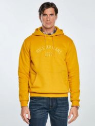 Bluza męska z nadrukiem z kapturem żółta Aslan 203. Żółte bluzy nierozpinane męskie Big Star, l, bez wzorów, z denimu, klasyczne, bez ramiączek, z kapturem. Za 279.99 zł.