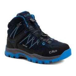 Buty trekkingowe juniorskie CMP Rigel Mid Wp. Niebieskie buty zimowe męskie CMP, bez wzorów, sportowe, bez obcasa, bez zapięcia. Za 279.99 zł.