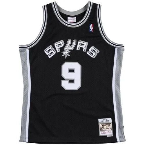 Koszulka Nba San Antonio Spurs Tony Parker. Czarne t-shirty sportowe męskie Mitchell & Ness, bez wzorów, sportowe, bez ramiączek. W wyprzedaży za 421.50 zł.