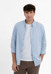 Koszula z długim rękawem K-UPLO. Niebieskie koszule męskie Volcano, m, bez wzorów, z bawełny, bez kołnierzyka, bez ramiączek. Za 149.99 zł.