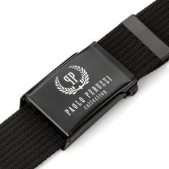 Pasek parciany PAOLO PERUZZI PW-12-95 cm czarny. Czarne paski męskie Paolo Peruzzi, bez wzorów, z materiału. Za 33.25 zł.