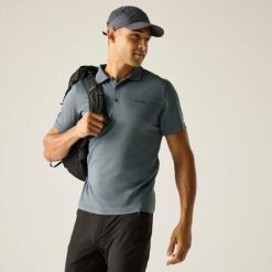 Męska koszulka polo Maverik V Quick Drying. Niebieskie koszulki polo męskie Regatta, m, bez wzorów, z poliesteru, bez kołnierzyka, bez ramiączek. Za 157.00 zł.