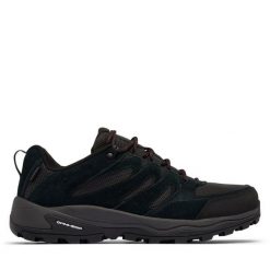 Trekkingi Columbia. Czarne buty trekkingowe męskie Columbia, bez wzorów, sportowe, bez obcasa, bez zapięcia. Za 359.99 zł.