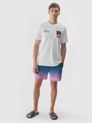 4F T-shirt z nadrukiem męski - biały L. Białe t-shirty męskie 4f, l, z aplikacjami, z bawełny, bez kołnierzyka, bez ramiączek. W wyprzedaży za 39.99 zł.
