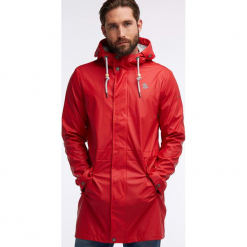 Parka przeciwdeszczowa w kolorze czerwonym. Parki męskie marki SOLOGNAC. W wyprzedaży za 347.95 zł.