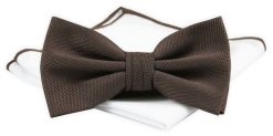 Męska Mucha z Poszetką - Chattier - Brązowa. Brązowe krawaty i muchy męskie Chattier, bez wzorów, z poliesteru, eleganckie. Za 59.00 zł.