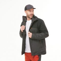 Kurtka turystyczna męska zimowa Quechua MH500 mountain -10°C wodoodporna. Czarne kurtki męskie FORCLAZ, na zimę, l, bez wzorów, z tkaniny, sportowe, bez ramiączek, bez kaptura. Za 499.99 zł.