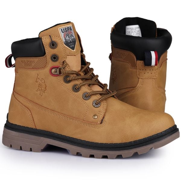 Buty męskie trapery w góry U.S Polo ASSN. Brązowe buty zimowe męskie U.S. Polo Assn., na zimę, bez wzorów, casualowe, bez obcasa, bez zapięcia. Za 282.99 zł.